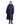 EQUIDRY women's long waterproof horse riding coat in Navy/Turquoise studio front of coat full length
