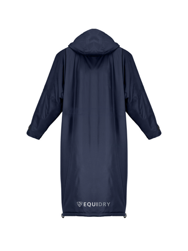 Evolution iD discreet logo Men's Lightweight Waterproof Horse Riding Jacket Thin Fleece Lining Stowaway Hood in navy back