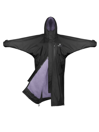 EQUIDRY women's long waterproof horse riding coat in Black/Lilac