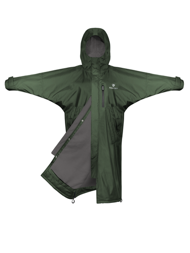 EQUIDRY women's thin fleece long waterproof horse riding coat in black forest green