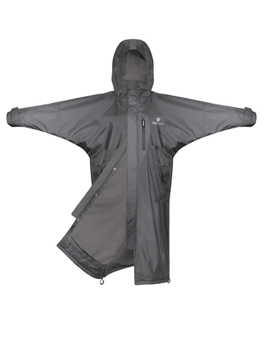 EQUIDRY women's thin fleece long waterproof horse riding coat in charcoal